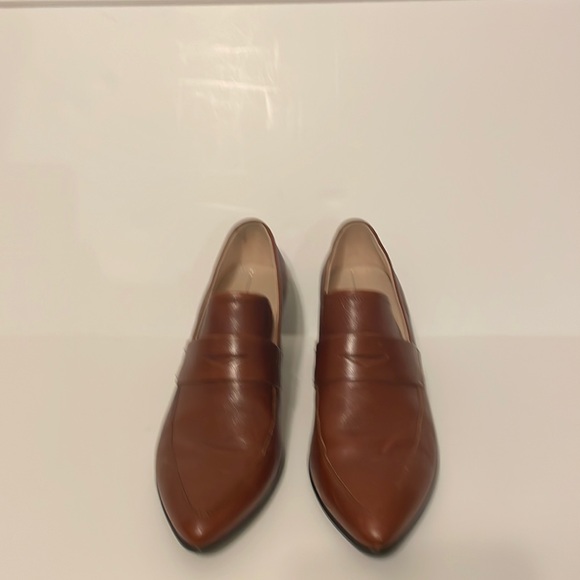 Ecco Shoes Ecco Brown Leather Pointed Toe Penny Loafer Chunky Heels